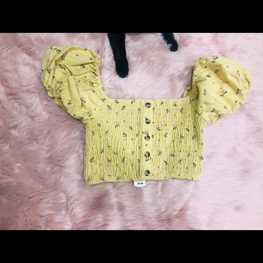 Puff sleeve Flower print yellow Top